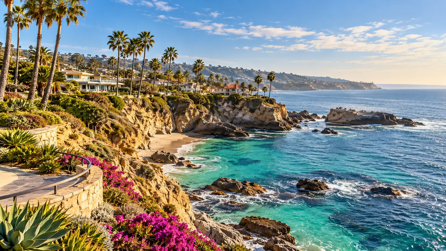 Illustrative ocean cove scene inspired by La Jolla, San Diego