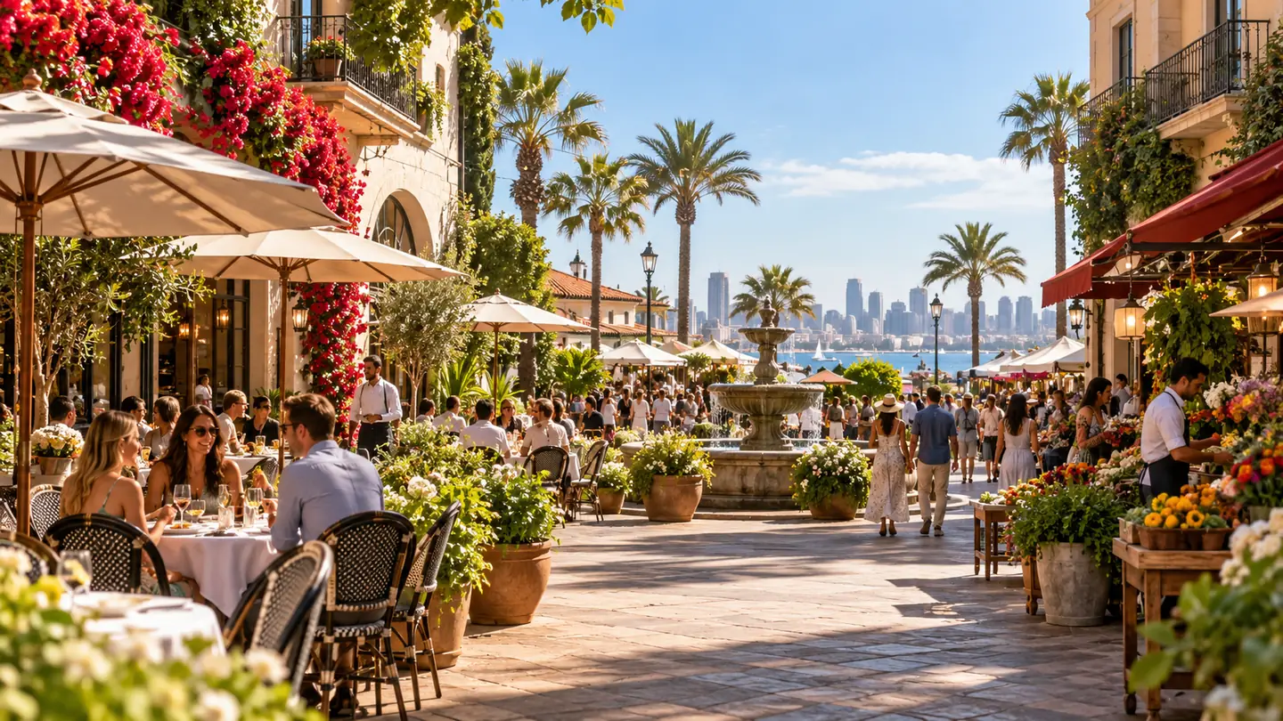 Illustrative Italian-style neighborhood plaza scene; not a documentary image of Piazza della Famiglia